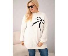 Moteriškas Plus Size megztinis su kaspinu, smėlio spalvos