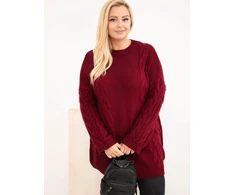 Moteriškas Plus Size megztinis su pynių raštu, bordo spalvos