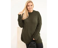 Moteriškas Plus Size megztinis su pynių raštu, chaki spalvos