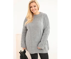 Moteriškas Plus Size megztinis su pynių raštu, pilkos spalvos