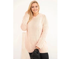 Moteriškas Plus Size megztinis su pynių raštu, pudrinės rožinės spalvos