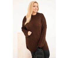 Moteriškas Plus Size megztinis su pynių raštu, rudas