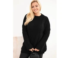 Moteriškas Plus Size megztinis su pynių raštu, juodos spalvos