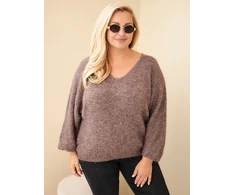 Moteriškas Plus Size megztinis su V formos iškirpte, moka spalvos