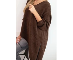 Moteriškas Plus Size megztinis su V formos iškirpte, rudas