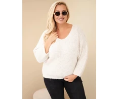 Moteriškas Plus Size megztinis su V iškirpte, smėlio spalvos