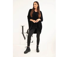 Moteriškas Plus Size megztinis su V iškirpte, juodos spalvos