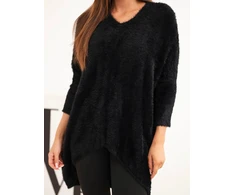 Moteriškas Plus Size megztinis su V iškirpte, juodos spalvos