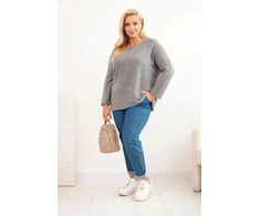 Moteriškas Plus Size megztinis su valties iškirpte, pilkos spalvos
