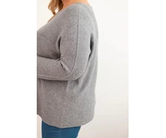 Moteriškas Plus Size megztinis su valties iškirpte, pilkos spalvos
