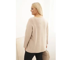 Moteriškas Plus Size megztinis su valtine iškirpte, tamsiai smėlio spalvos