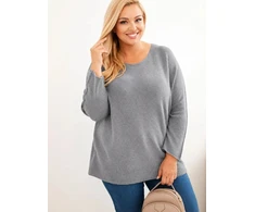 Moteriškas Plus Size megztinis su valtine iškirpte, pilkos spalvos