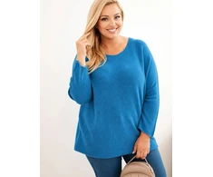 Moteriškas Plus Size megztinis su valtine iškirpte, mėlynos spalvos