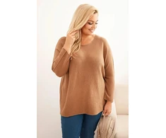 Moteriškas Plus Size megztinis su valtine iškirpte, kapučino spalvos