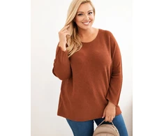 Moteriškas Plus Size megztinis su valtine iškirpte, rusvas