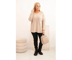 Moteriškas Plus Size megztinis su valtine iškirpte, tamsiai smėlio spalvos