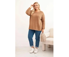 Moteriškas Plus Size megztinis su valtine iškirpte, kapučino spalvos