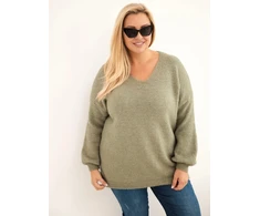 Moteriškas Plus Size megztinis su vilna, chaki spalvos