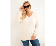 Moteriškas Plus Size megztinis su vilna, smėlio spalvos