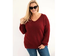 Moteriškas Plus Size megztinis su vilna, burgundiškos spalvos