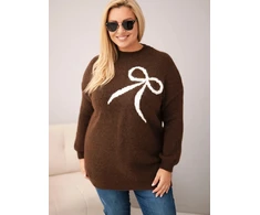 Moteriškas Plus Size megztinis su vilna ir kaspinu, rudas