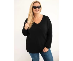 Moteriškas Plus Size megztinis su vilna, juodos spalvos