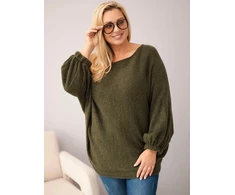 Moteriškas Plus Size megztinis su vilnos priemaiša, chaki spalvos