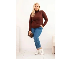 Moteriškas Plus Size megztinis su viskoze ir golfu, rudas