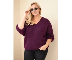 Moteriškas Plus Size megztinis V formos iškirpte, tamsiai violetinis