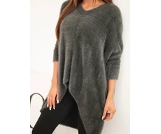 Moteriškas Plus Size megztinis V formos iškirpte, grafito spalvos