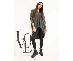 Moteriškas Plus Size megztinis V formos iškirpte, grafito spalvos