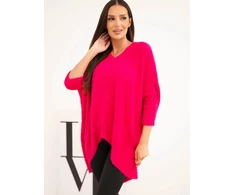 Moteriškas Plus Size megztinis V formos iškirpte, fuksijos spalvos