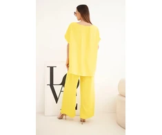 Moteriškas Plus Size palaidinės ir plačių kelnių komplektas, geltonas