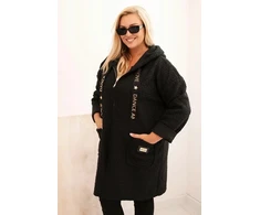 Moteriškas Plus Size paltas iš dirbtinės avikailio vilnos su gobtuvu ir kišenėmis, juodos spalvos