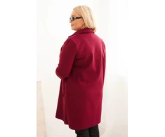 Moteriškas Plus Size paltas su apykakle ir didelėmis kišenėmis, bordo spalvos