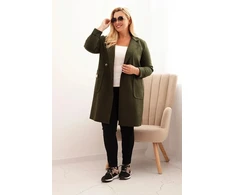 Moteriškas Plus Size paltas su apykakle ir didelėmis kišenėmis, chaki spalvos