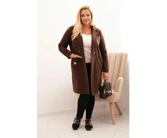 Moteriškas Plus Size paltas su apykakle ir didelėmis kišenėmis, rudos spalvos