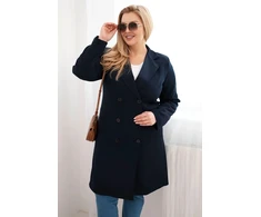 Moteriškas Plus Size paltas su apykakle, tamsiai mėlynos spalvos