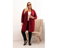 Moteriškas Plus Size paltas su apykakle, bordo spalvos