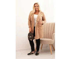 Moteriškas Plus Size paltas su apykakle ir didelėmis kišenėmis, kapučino spalvos