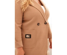 Moteriškas Plus Size paltas su apykakle ir didelėmis kišenėmis, kapučino spalvos