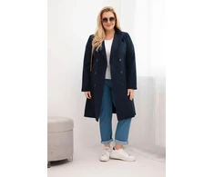 Moteriškas Plus Size paltas su apykakle, tamsiai mėlynos spalvos