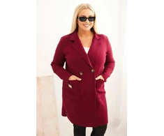 Moteriškas Plus Size paltas su apykakle ir didelėmis kišenėmis, bordo spalvos