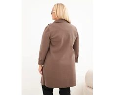 Moteriškas Plus Size paltas su apykakle ir didelėmis kišenėmis, fango spalvos