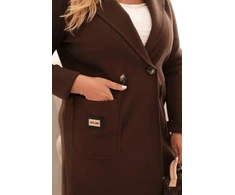 Moteriškas Plus Size paltas su apykakle ir didelėmis kišenėmis, rudos spalvos