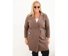 Moteriškas Plus Size paltas su apykakle ir didelėmis kišenėmis, fango spalvos