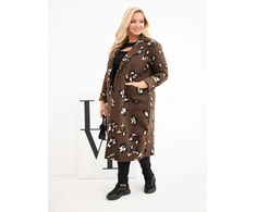 Moteriškas Plus Size paltas su atlapais, leopardo rašto, rudos spalvos