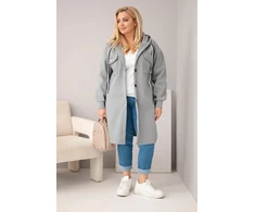 Moteriškas Plus Size paltas su gobtuvu, pilkos spalvos