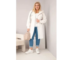 Moteriškas Plus Size paltas su gobtuvu, šviesiai smėlio spalvos