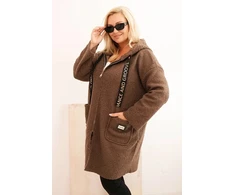 Moteriškas Plus Size paltas su gobtuvu ir kišenėmis, rudas